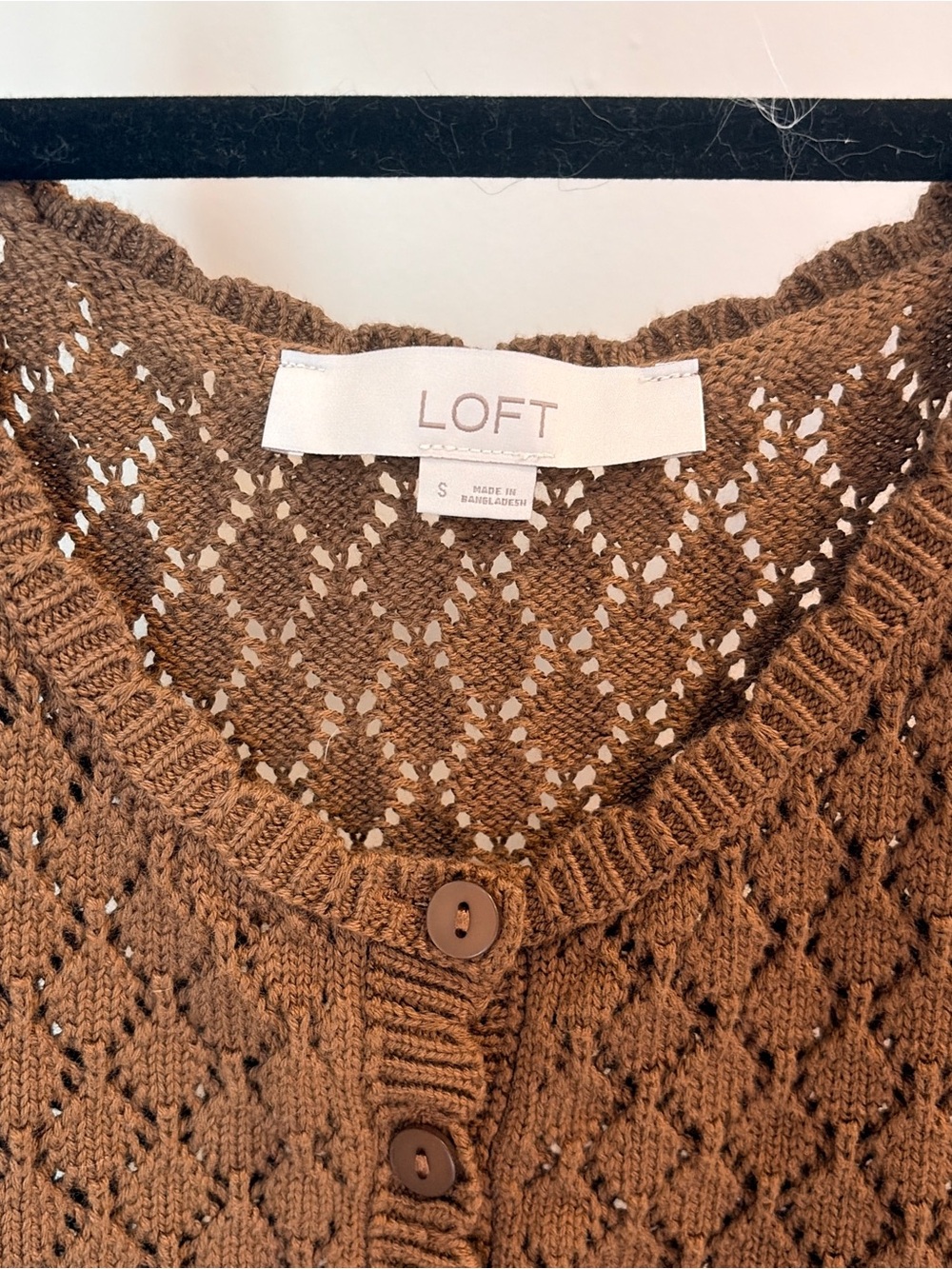 LOFT Brown Crochet Knit Button-Front Tank - Picture 2 of 5